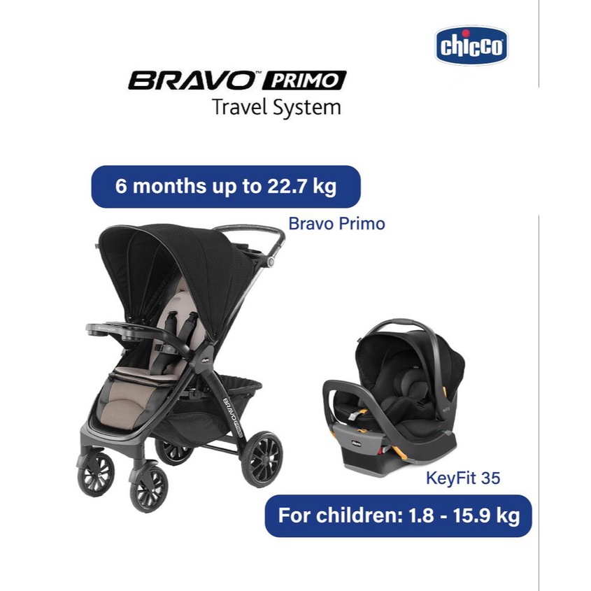 Chicco Bravo Primo Stroller + Keyfit 35 Infant Carrier with Base