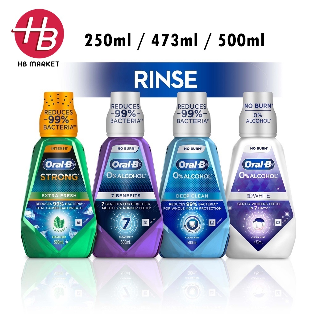 OralB Mouthwash / Rinse Intense 0 Alcohol No Burn* 250ml/500ml Extra Fresh Deep Clean