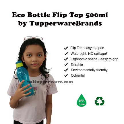 Tupperware Brands Eco Bottle Flip Top (500ml) - watertight NO spillage - BA Free