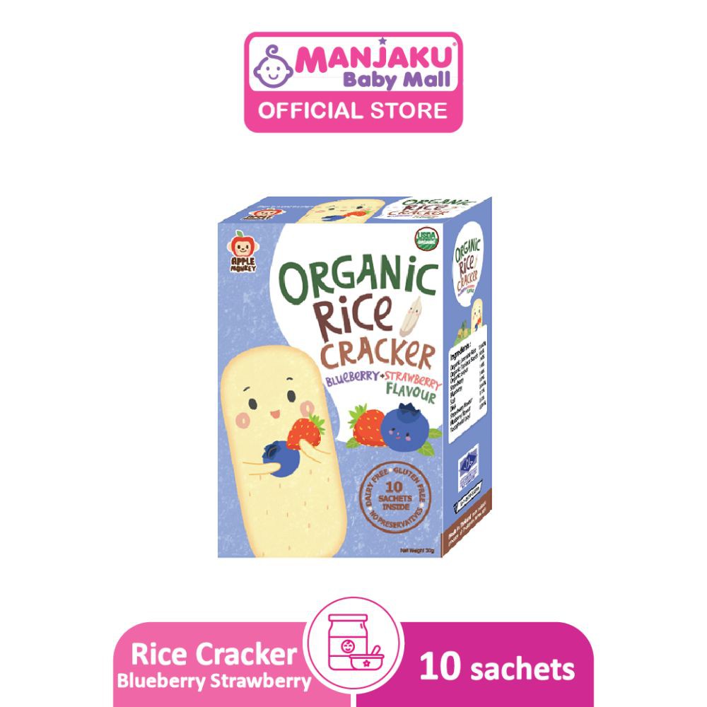 Apple Monkey Organic Rice Cracker 30g - Blueberry Strawberry | Shopee ...