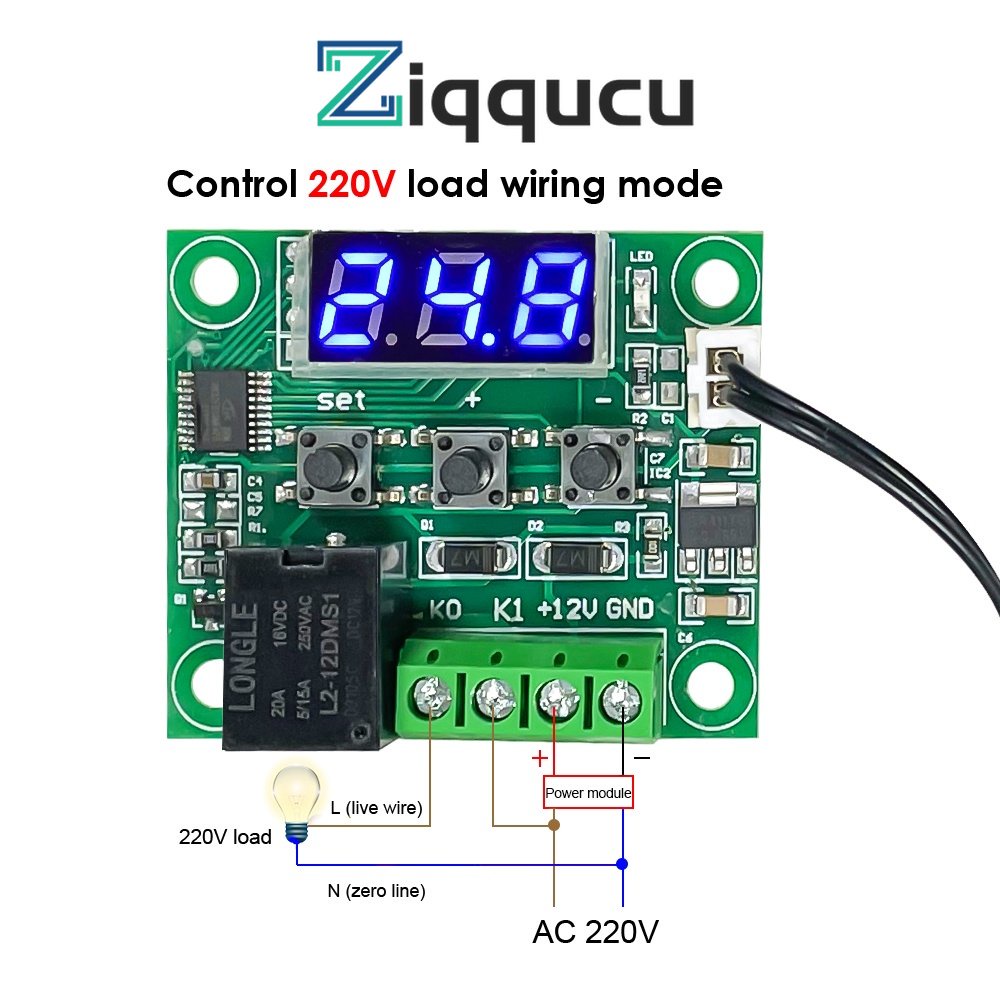 ZIQQUCU W1209 LED Digital Thermostat Temperature Control Switch Module