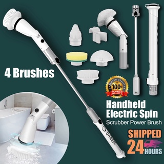 Handheld Electric Spin Scrubber Power Brush Shower Bathroom Scrubber With 4 Brushes Electric Rechargeable Cleaning Brush