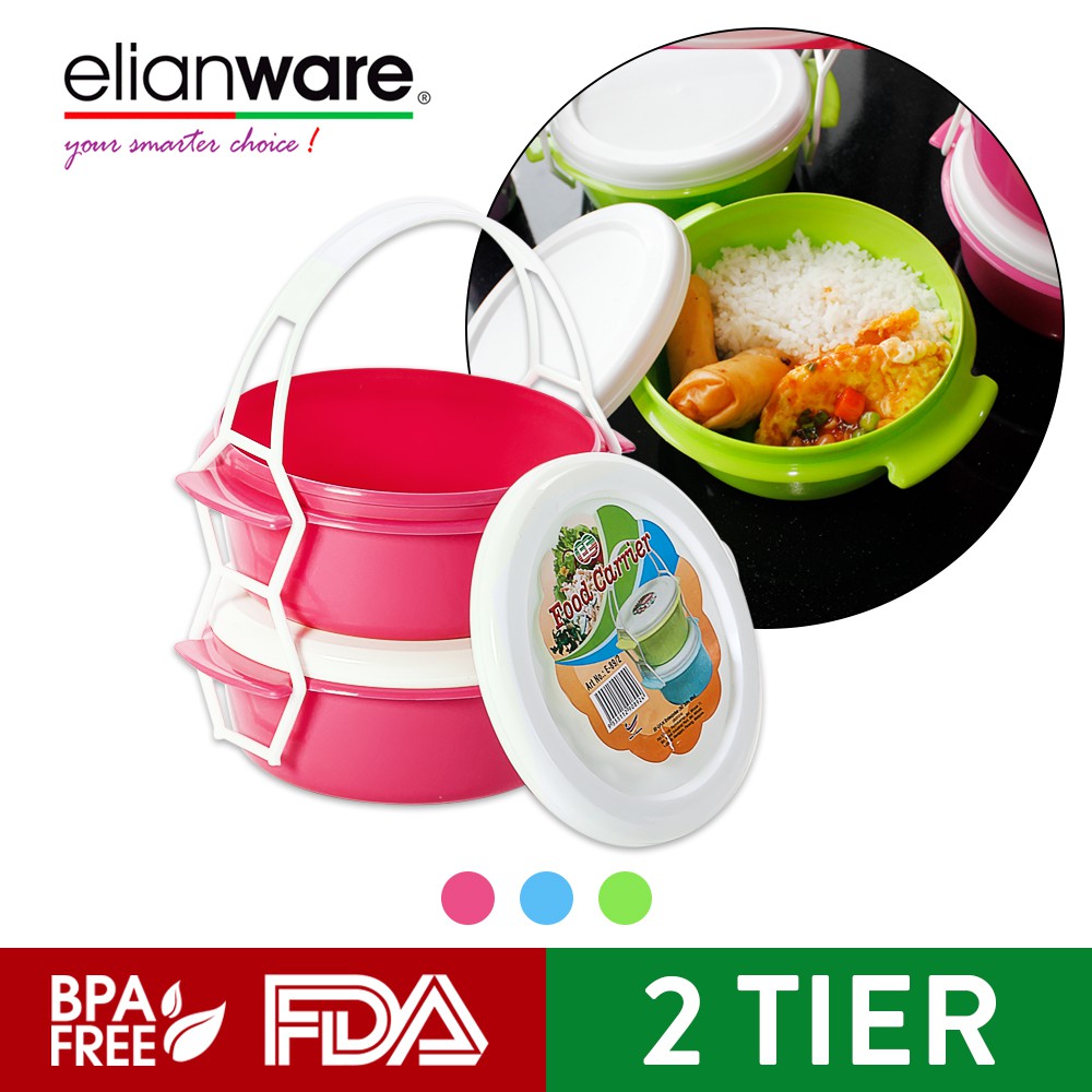Elianware 2 Layer Tier Microwavable BPA Free Tiffin with Cariolier