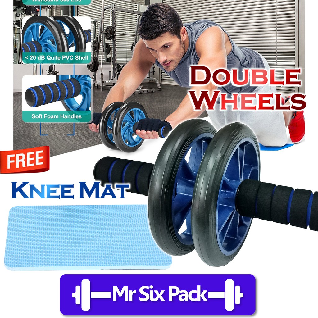 145 Fitness Gym Abs Senaman Perut Wheel Roller Six Pack Training Abdominal Muscle Dual Wheel With Free Knee Mat
