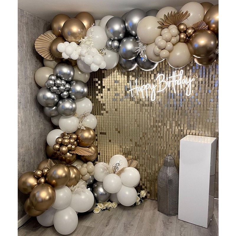 155pcs/set Double Apricot White Balloon Garland Arch Chrome Metal Gold ...