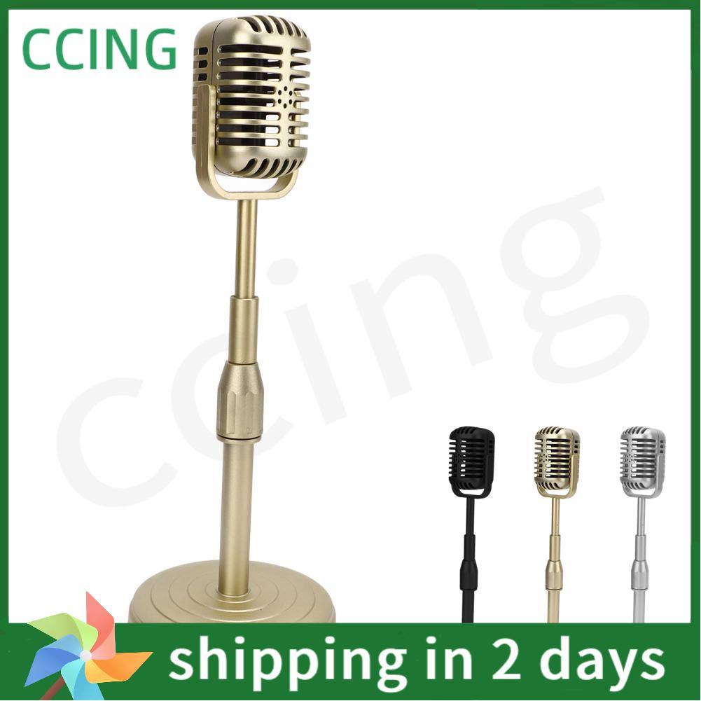 Ccing Vintage Photography Props Old Fashioned Flexible Height Adjustment Simulation Microphone and Stand Set Creativity for Photo Studio