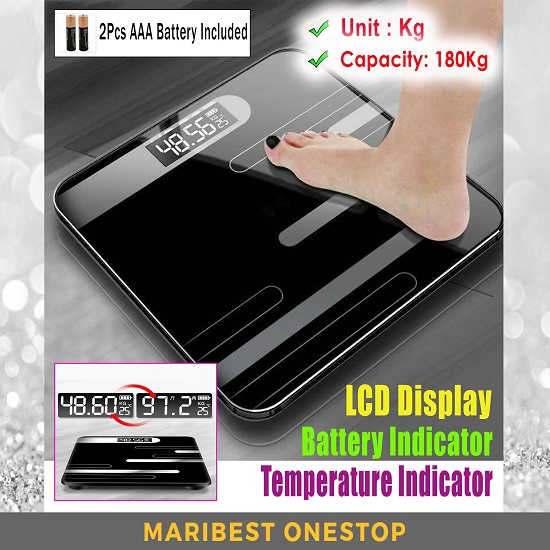 [DIGITALSCALE-1603] Digital LCD Display Tempered Glass Electronic Weighing Scale with Design 26cm x 26cm(RAMDOM COLOUR)