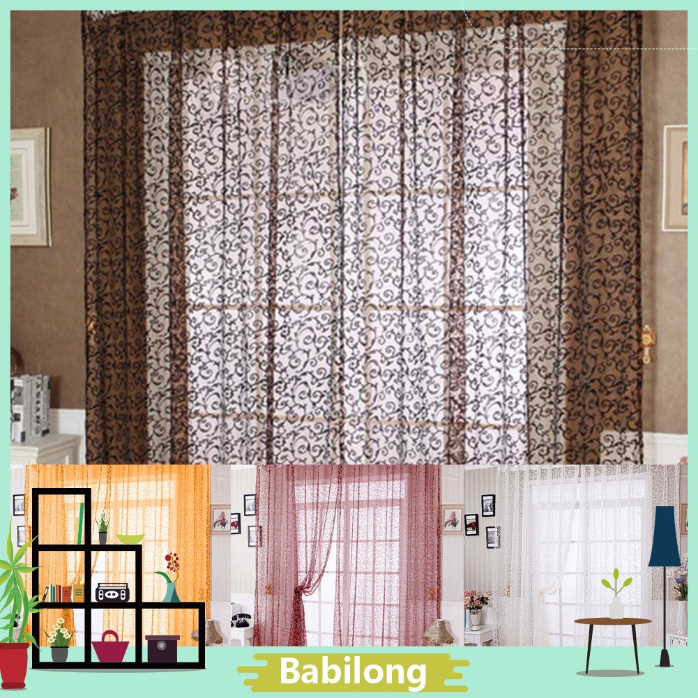 Door Window Curtain Plant Floral Pattern Sheer Voile Tulle Drape
