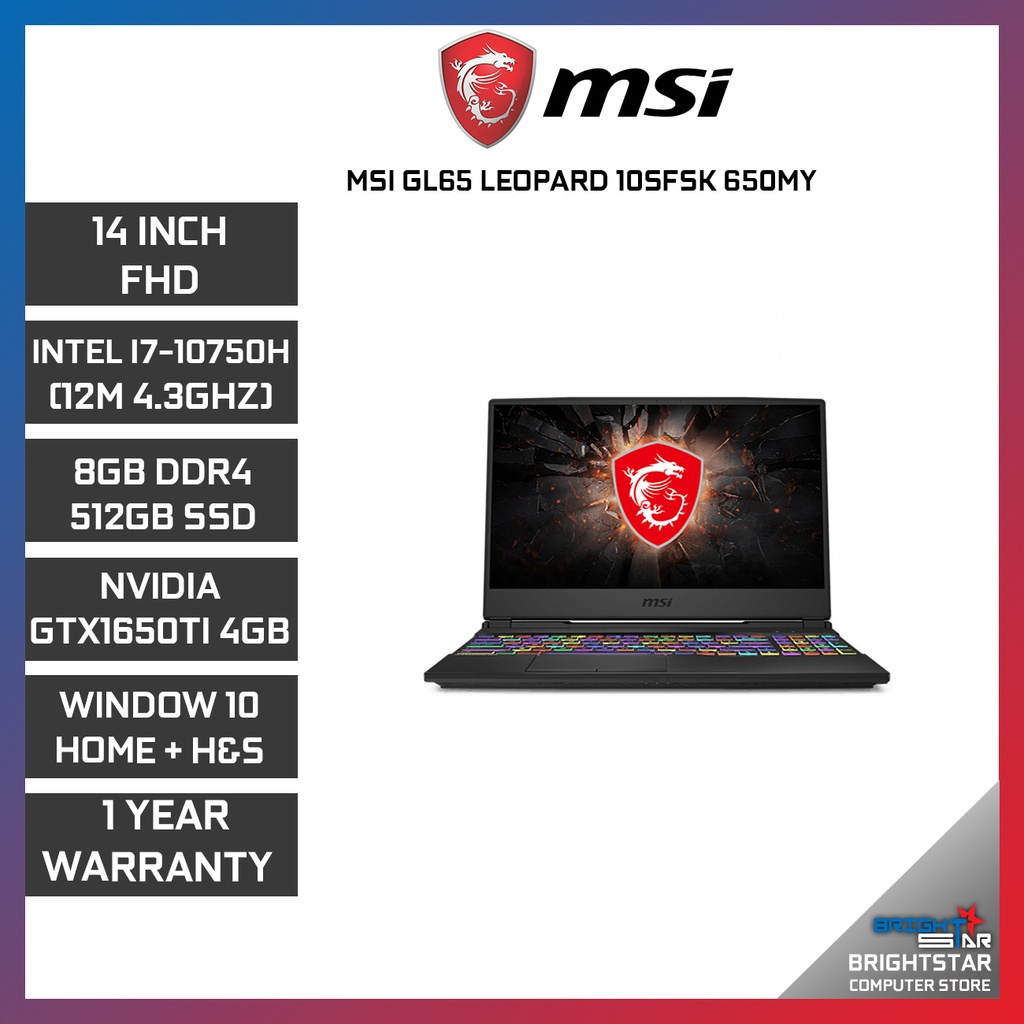 Instruct beam Malignant MSI Gaming Laptop GL65-10SFSK-650MY Leopard (15.6 / Intel I7 / 16GB / 512GB  SSD / RTX2070S) 2Y+6M WARR | Shopee Malaysia