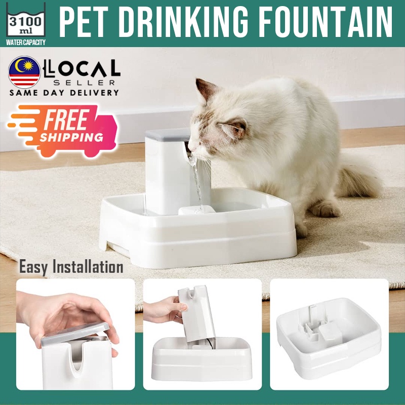 Cat Water Fountain 2.6L Automatic Cat Drinking Water Fountain Dog Water Dispenser Pet Fountain with 2 Replacement Filters 1 Silicone Mat for Cats Dogs and Other Animals grey 