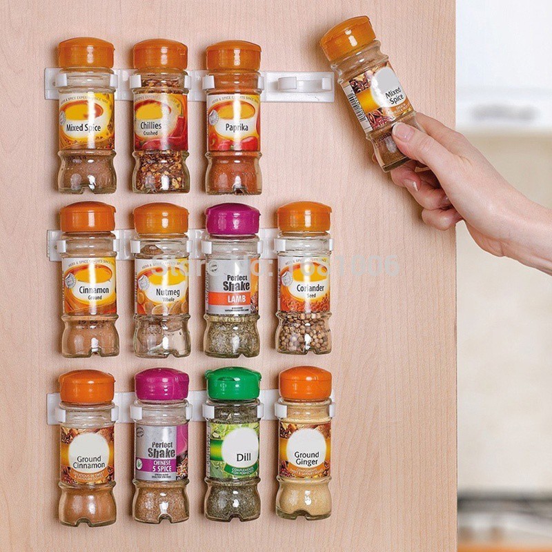 2pcs Wall Cabinet 16 Clips Kitchen Spice Gripper Strip Jar Rack