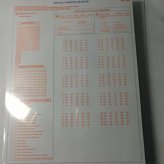 SPM Kertas Jawapan Objektif / Objective Answer Sheet A4 OMR 480 sheet