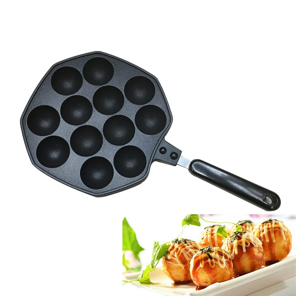 12 Holes Takoyaki Octopus Grill Tray Mold Pan with Needle and Brush by Hwydo 