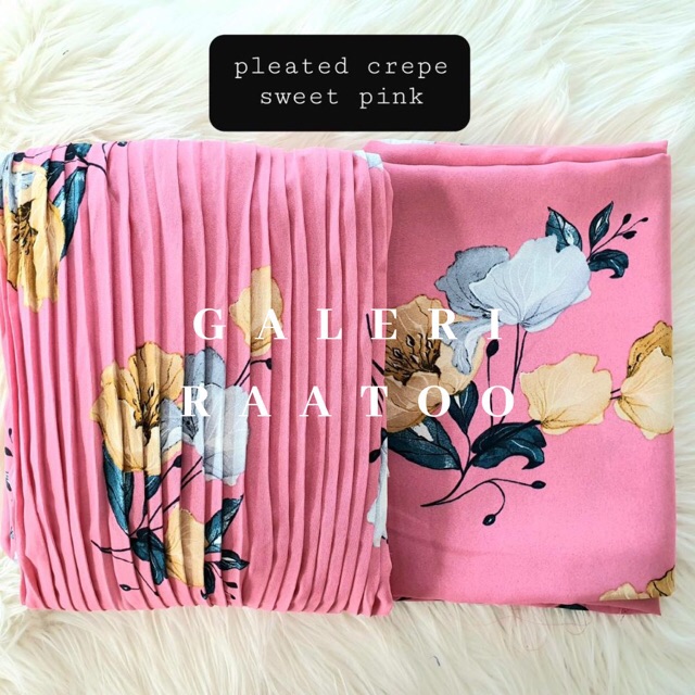  FREE POS Kain  Pasang  Pleated Chiffon Crepe Printed 1set 