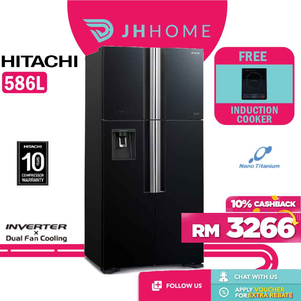 Hitachi Glass Big French 4 Door Refrigerator (586L) [Free
