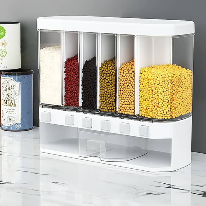 [Ready Stock] 6 in 1 Kitchen Wall Mounted Cereal Dispenser Dry Food