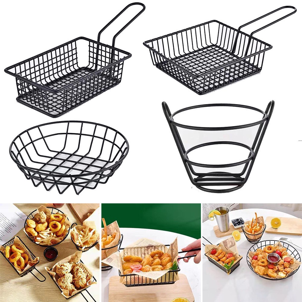 Stainless Steel French Fries Basket Food Bucket Snack Chips Container Tableware #OA#44608#K8004F