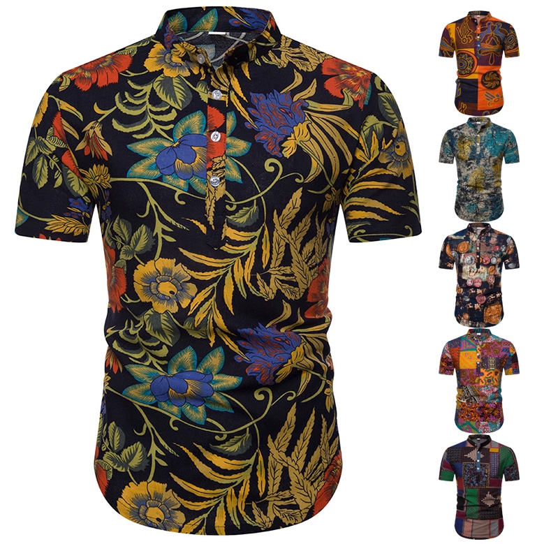 READY STOCK Mens Summer New Short Sleeve Pritned Kemeja READY STOCK Mens Summer New Short Sleeve Pritned Kemeja