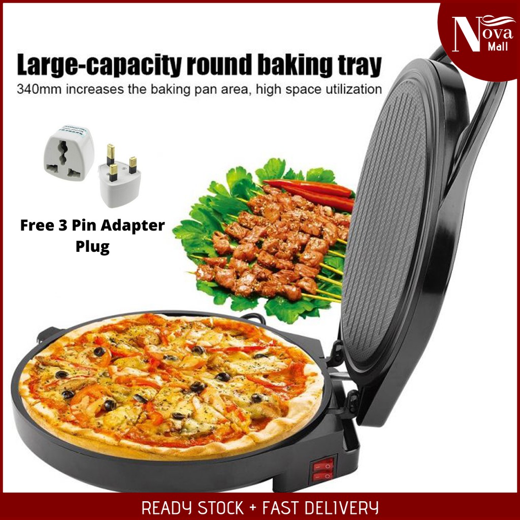 Non Stick Double Side Electric Pan Pizza Maker Fryer Bakeware BBQ Grill