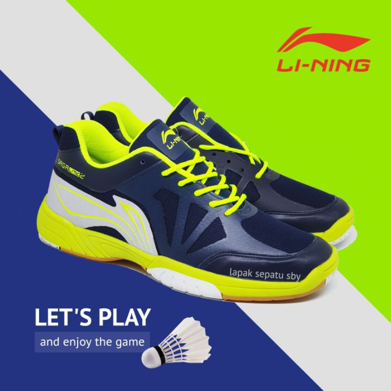 Saga Lite 2 Badminton Lining Sport Shoes Navy Blue Highlighter | Shopee ...