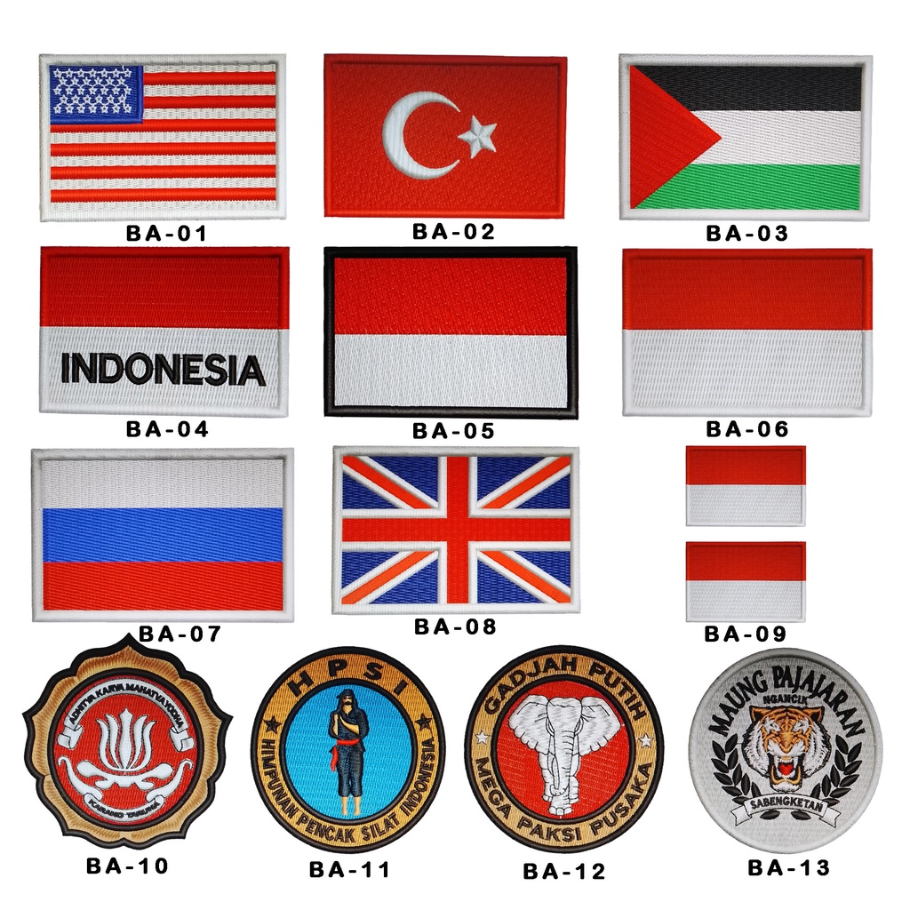 PUTIH Embroidery/custom Embroidery Patches/American Flags/Indonesian Flags/Muslim Flags/Russian Flags/ British Flags/ Youth Logos/ Embroidered HPSI Logos/White Elephant LOGO Embroidery/ MAUNG PAJAJARAN Embroidery