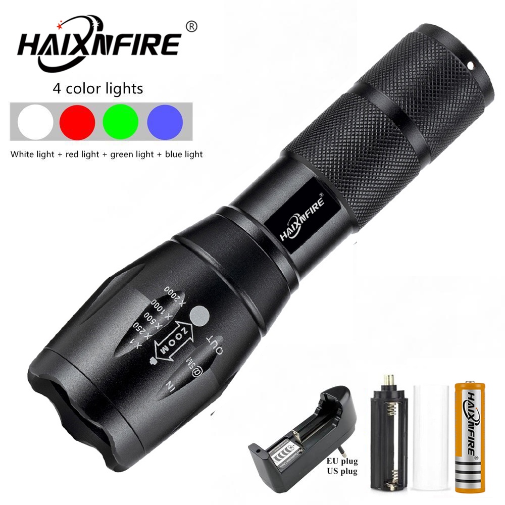 HaixnFire G700 E17 LED Waterproof Flashlight White/Red/Blue/Green flashlight Four color lamp