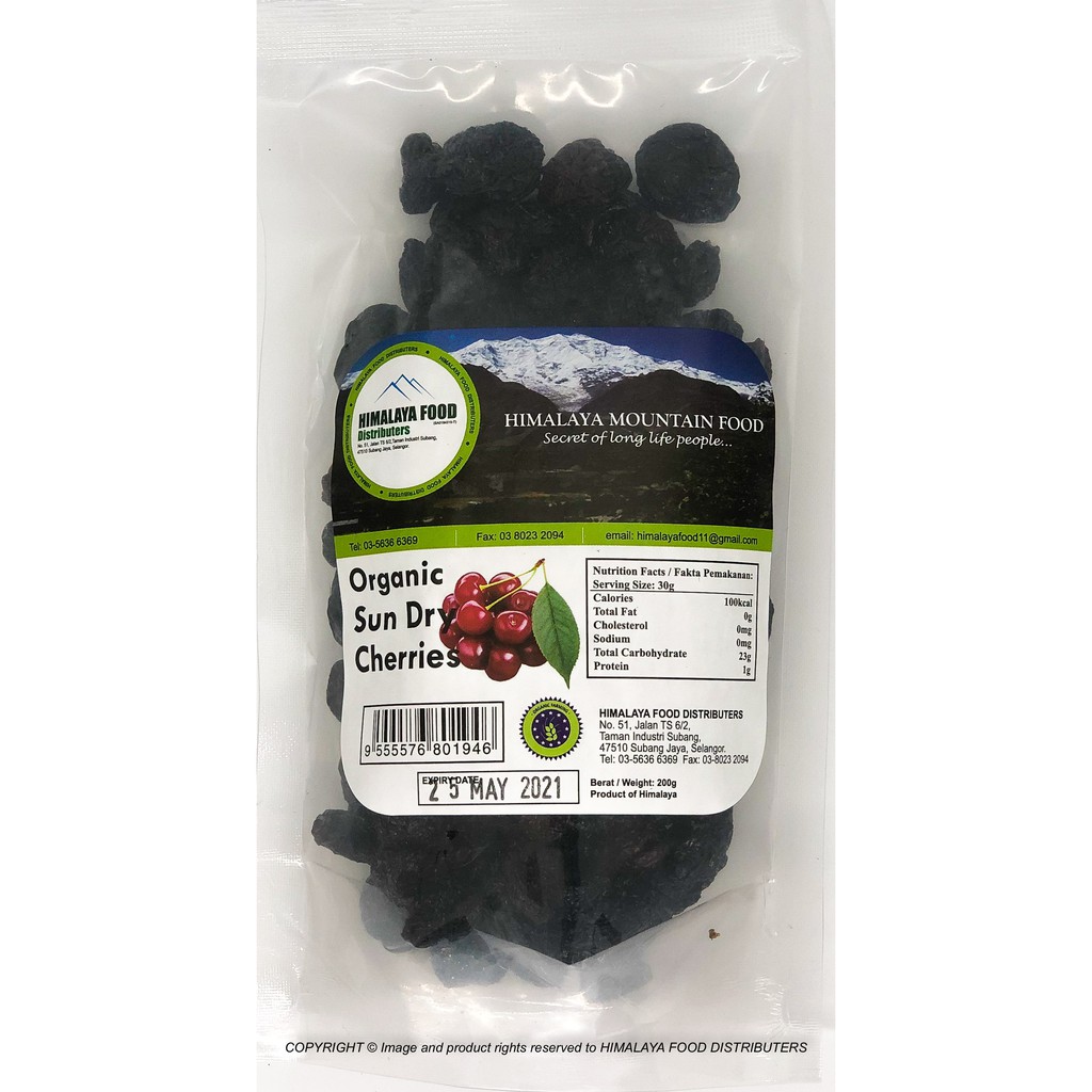 HIMALAYA FOOD Organic Sun-Dried Cherries 200GM [SEEDLESS]
