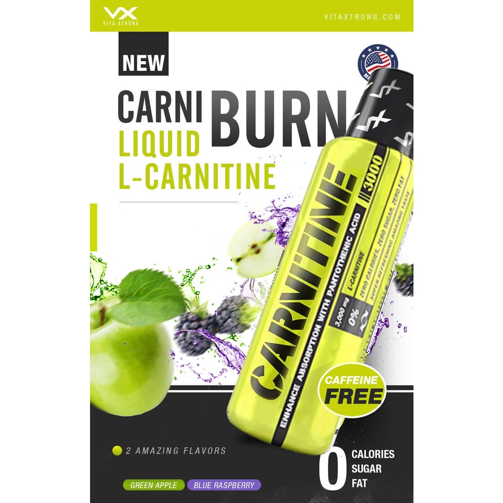 VitaXtrong VX USA Carniburn 3000mg Liquid Carnitine Double Strength (Turn Fat Into Energy) Buang Lemak Bakar Lemak