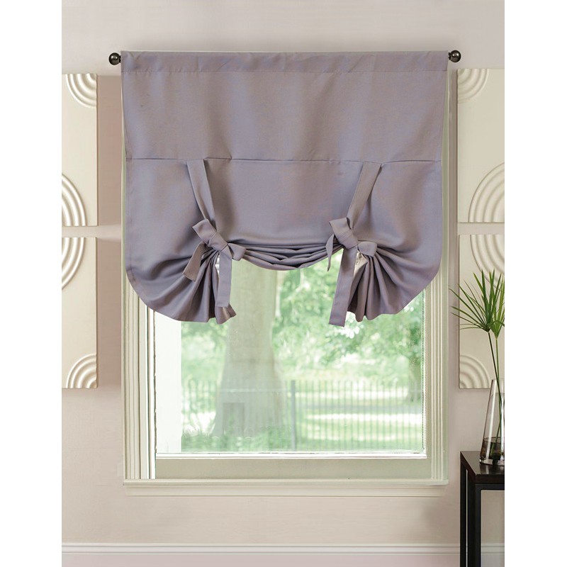 Thermal Insulated Blackout Curtain Grey Tie Up Shade For Small