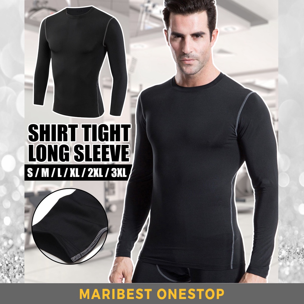 S - 3XL Unisex Gym Running Fitness Adult Tight Sport Shirt Long Sleeve Inner Compression Wear Baju Sukan Lengan Panjang