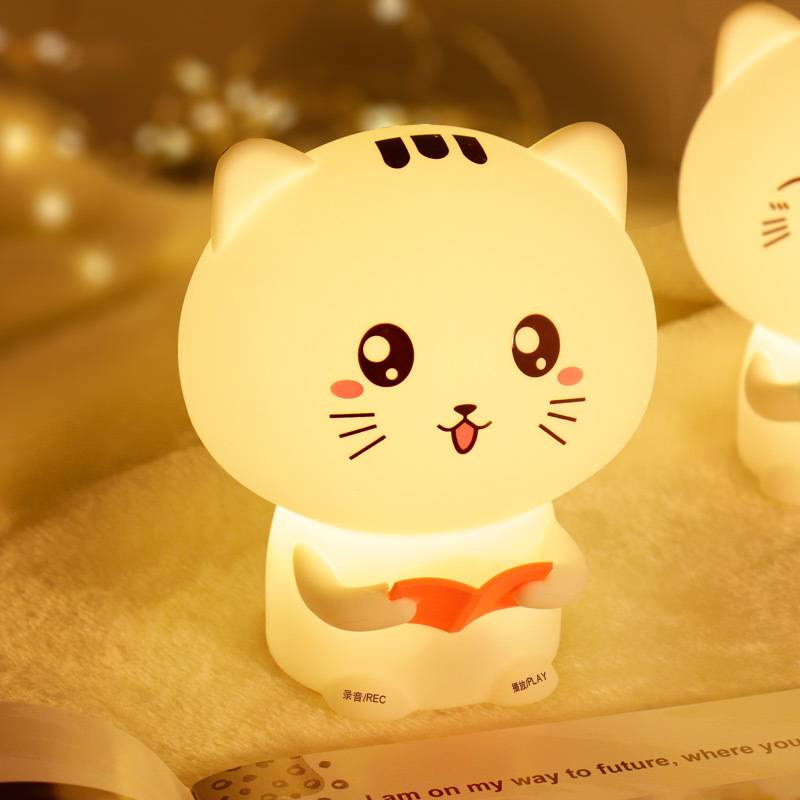 Voice Recording Cute Cat Table Night Lamp for Children Lampu Budak