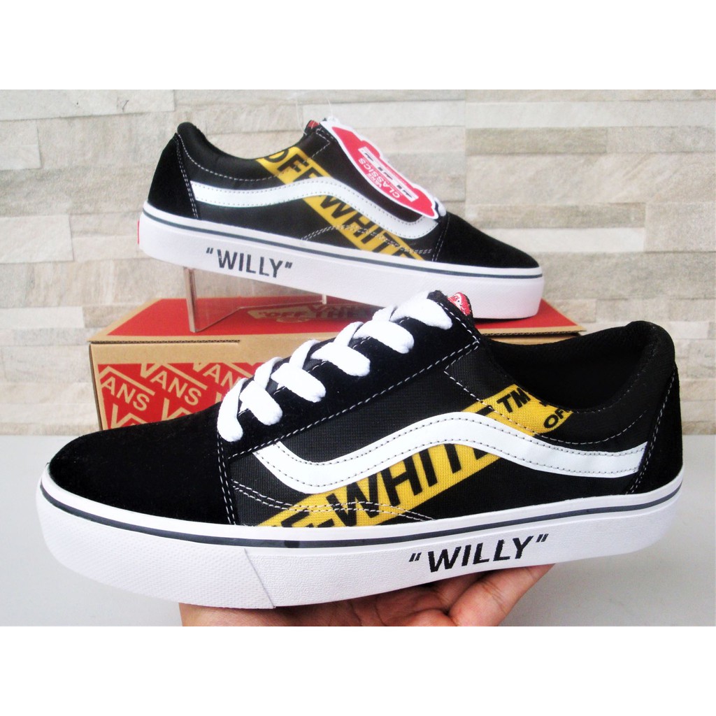 vans black white and yellow