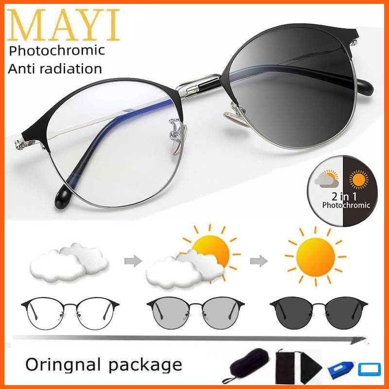 Glasses Photocromic Lens Anti Blue Ray Radiation Korean Iron Frame