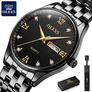 Olevs Jam Tangan Lelaki Besi Jam Tangan Kalis Air Jam Tangan Cowok Murah Jam Tangan Lelaki Berjenama Jam Tangan Men S Business Watch Stainless Steel Watch Men Dual Calendar Roman Numerals Diamond Luxury