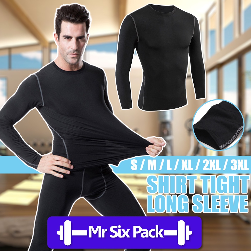 S - 3XL Unisex Gym Running Fitness Adult Tight Sport Shirt Long Sleeve Inner Compression Wear Baju Sukan Lengan Panjang