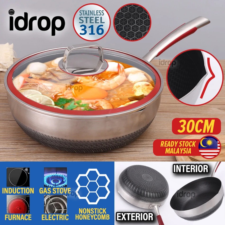 idropmy [ 18CM/24CM/30CM ] SUS316 Stainless Steel Nonstick