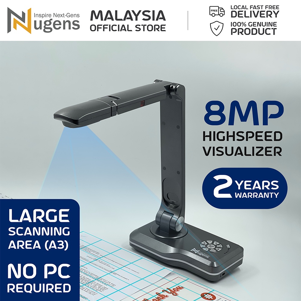 Nugens 2K PC-FREE Visualizer | Visualiser Document Camera Image Object Scanner, e-Learning, 8MP HD 1080P