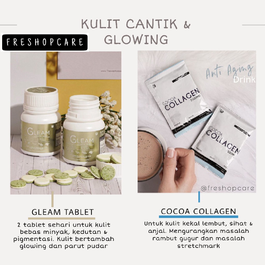 Sendayu Tinggi Set Kulit Glowing Cantik Sihat Gleam Tablet Cocoa Collagen