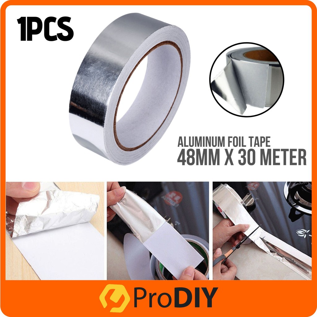 48mm x 30 Meter Aluminum Foil Tape Heat Safe High Temperature Resistant Adhesive Duct Repairs Seal Ring Roll