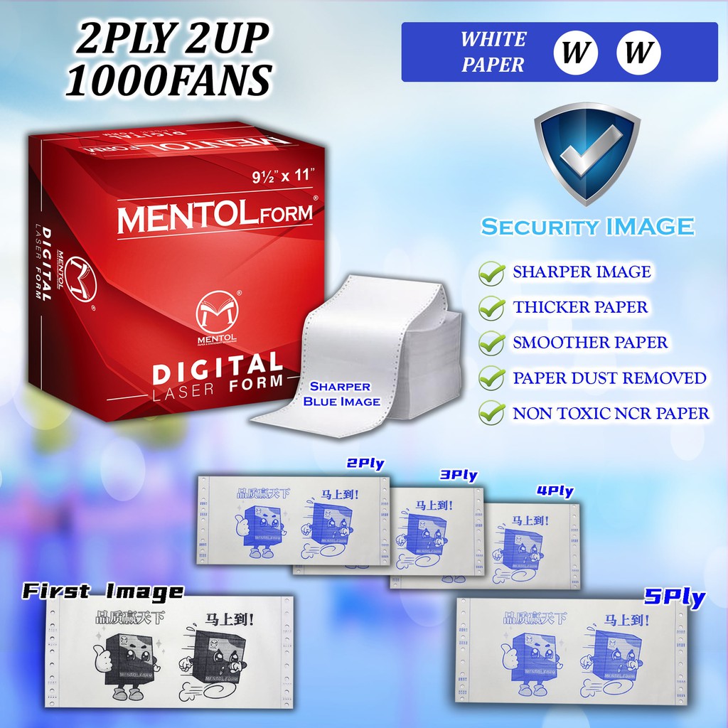 MENTOL FORM DIGITAL 15 YEARS BLUE IMAGE - 2PLY 2UP 1000FANS WHITE (3 YEAR WARRANTY COMPUTER FORM)