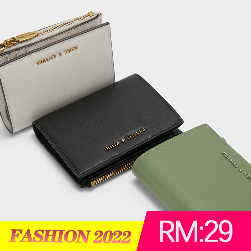 CHARLES&KEITH21 spring CK6-10680907 simple pure color toffee color multi-card mini wallet female