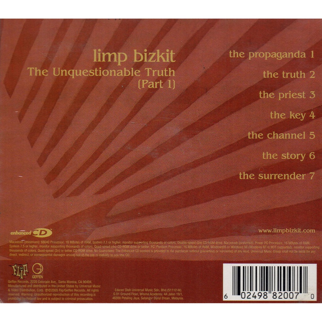 LIMP BIZKIT - The Unquestionable Truth - Part 1 ( CD )