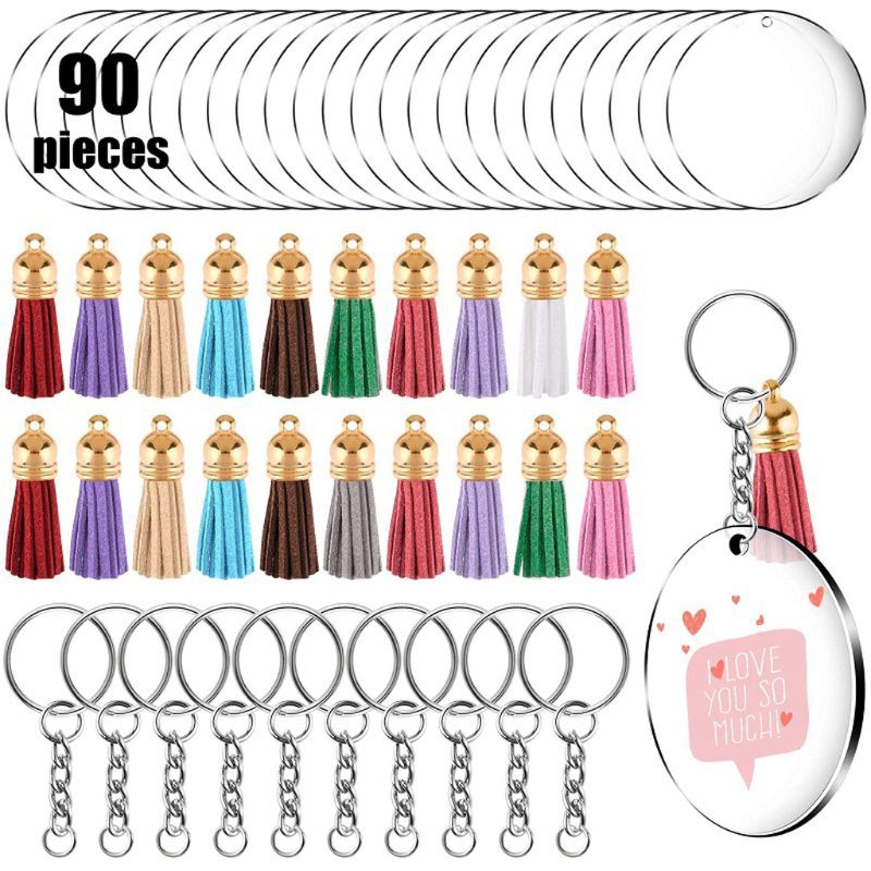 120 pcs Acrylic Keychain Blank with Key Rings: Tassels Key Chain for  Craft,Bulk Keychain Rings,Acrylic Keychain Blanks Rings,Key Chain Kit 