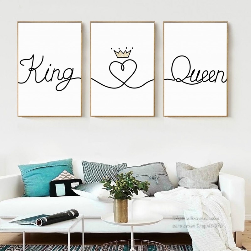 Canvas Painting Black White King Queen Quote Poster Print Bedroom Wall Art Home Decoration