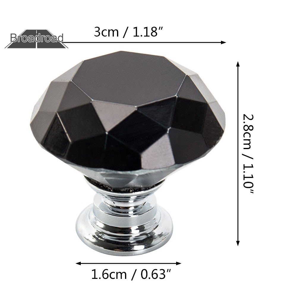 3cm Door Knob Handles Black Crystal Glass Cupboard Drawer Cabinet