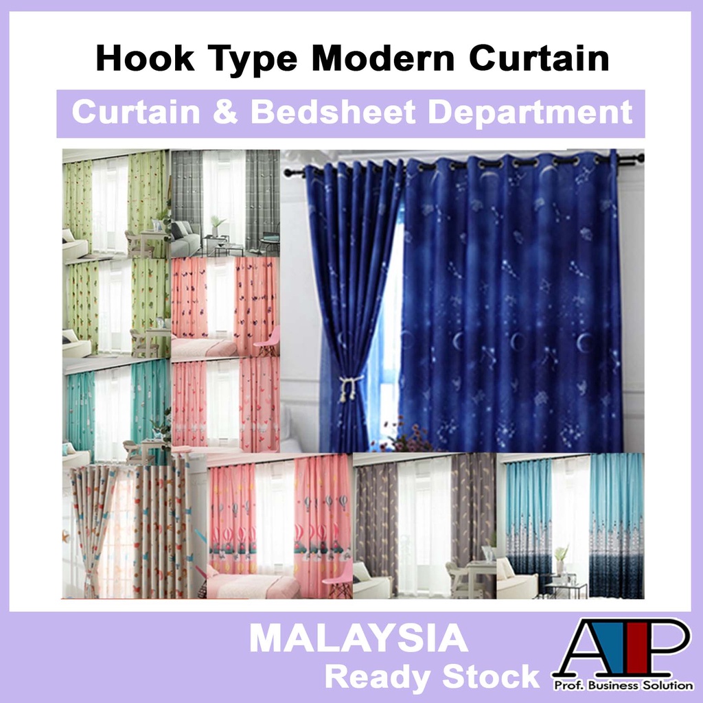 Hook Type Modern Langsir Curtain Semi Blackout Langsir Pintu Door ...