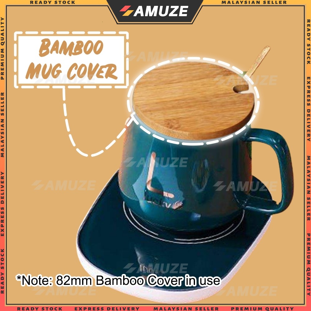 AMUZE Bamboo Cup Cover Lid Wooden Coffee Mug Cover with Spoon Hole Penutup Cawan 竹木杯盖