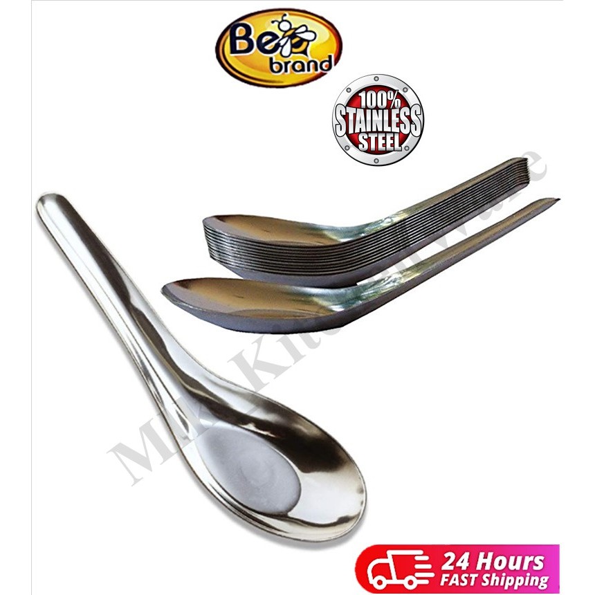 MLK STAINLESS STEEL CHINESE SPOON 12PCS RICE SOUP SPOON READY STOCK/LOCAL STOCK