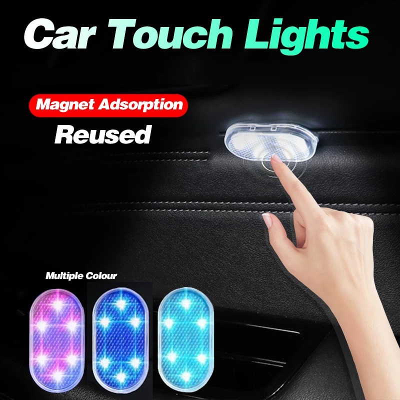 Car LED Ambient Light Interior Lighting Atmosphere Lamp for Armrest Box Trunk Switch Touch Control Wireless Mini LED Foot Lights