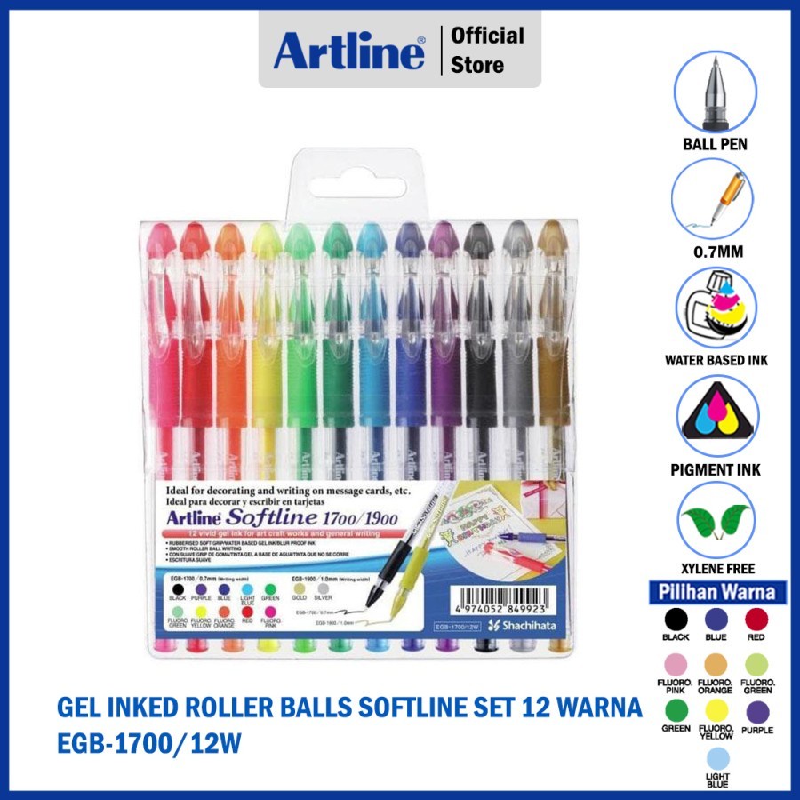 Artline GEL INK 12 Colors SOFTLINE BALLPOINT PEN EGB1700/12W Shopee